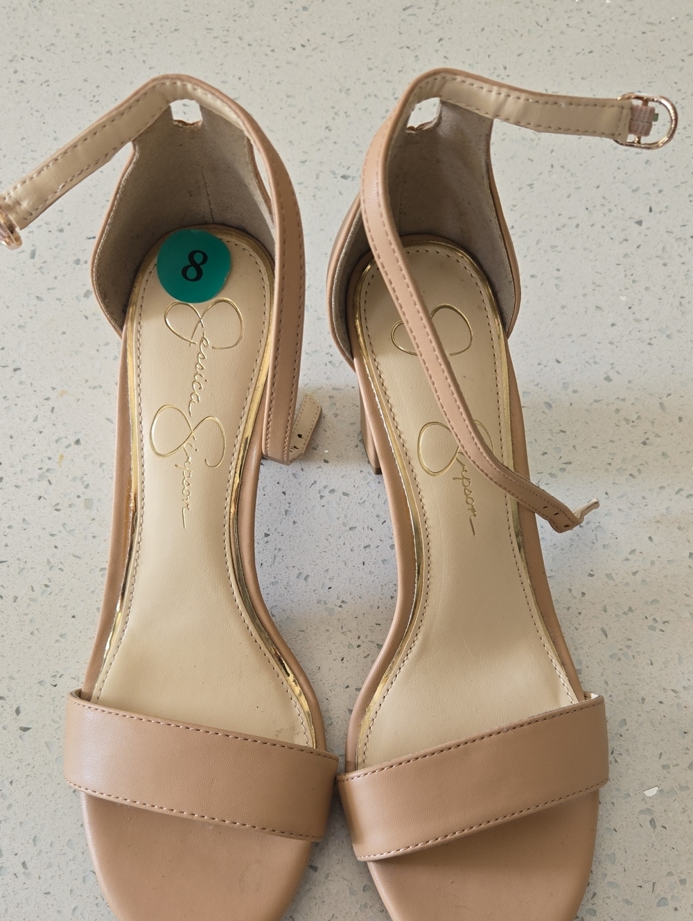 Jessica Simpson Nude Ankle-Strap Block Heel Sandals